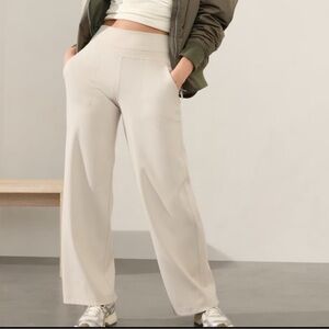 Athleta Cream Wide-Leg Track Pants